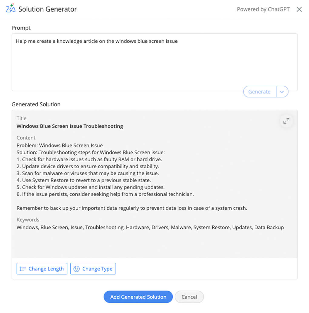 Ask Zia solution generator
