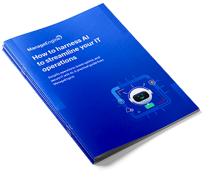 Cover of the ManageEngine guide on AI for IT operations and security