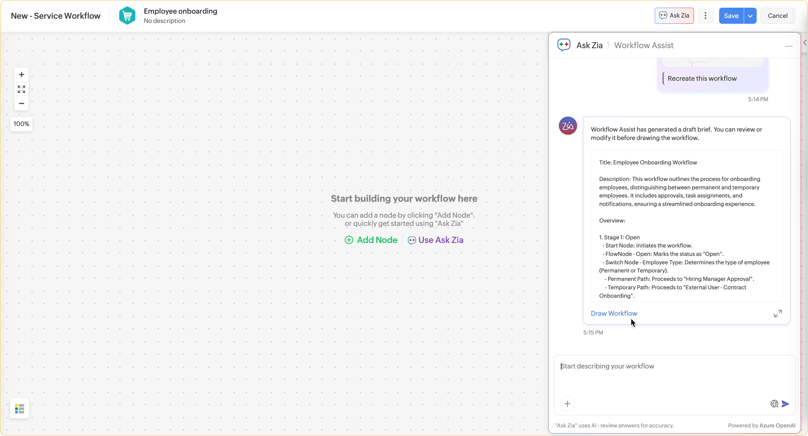 Ask Zia workflow assistance