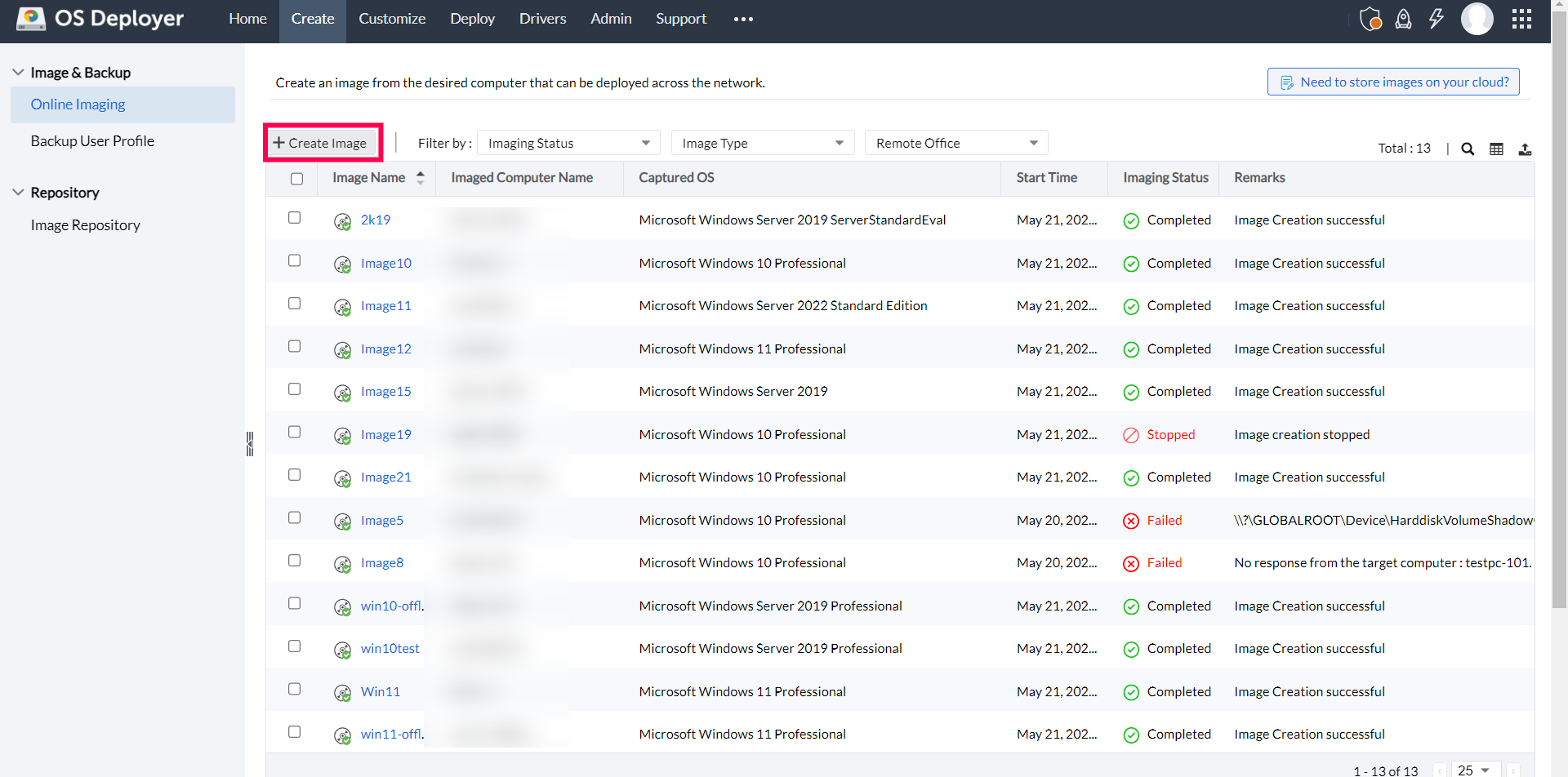 Image software for hard disks - ManageEngine OS Deployer