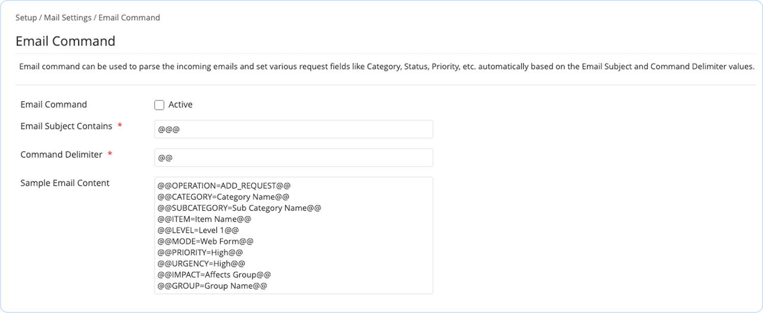 Email parser mapping incoming request details into ticket fields in an email ticketing tool