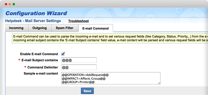 email commends feature in ServiceDesk Plus Help desk software with email Commends