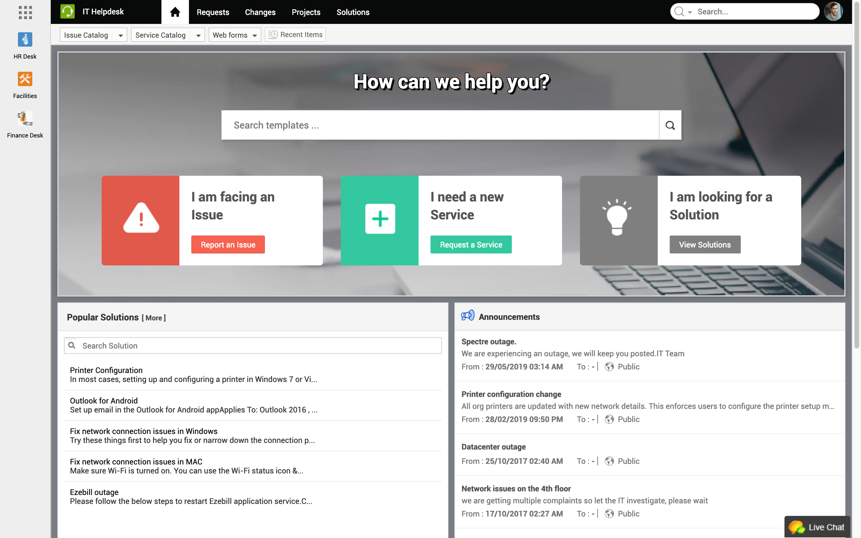 IT help desk self service portal