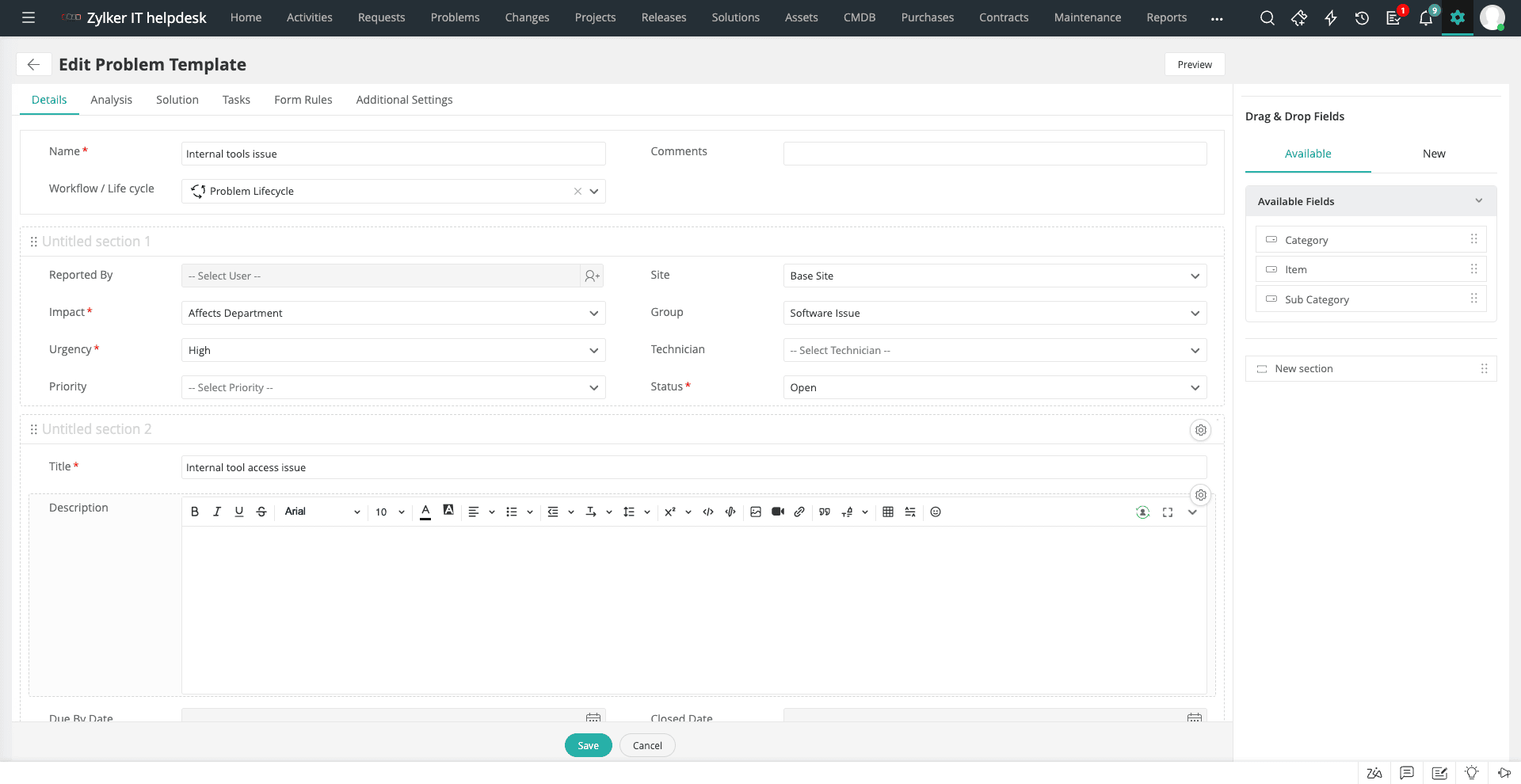 IT problem statement template