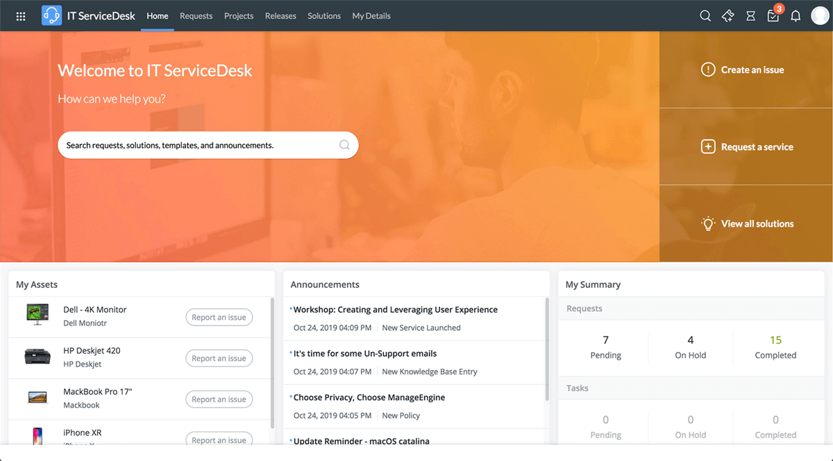 self service portal in serviceDesk Plus help desk software with self service portal