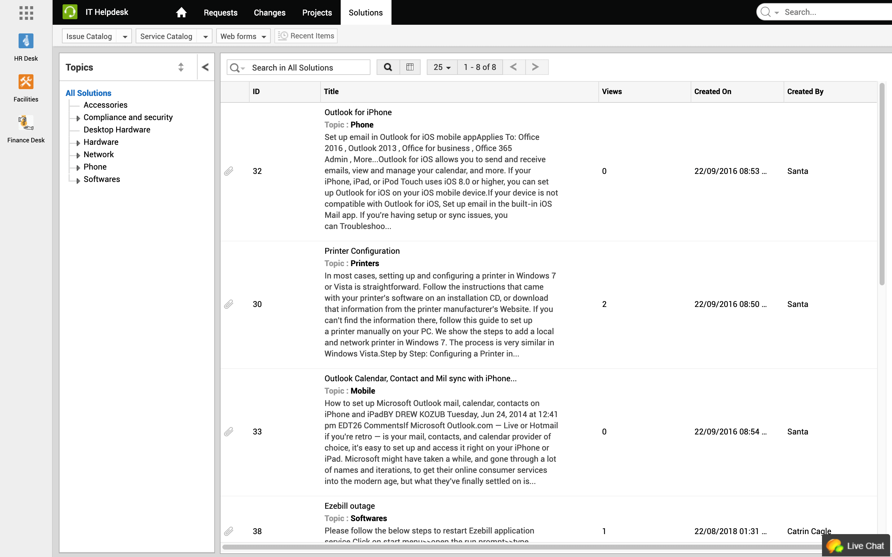 Self service portal knowledge base