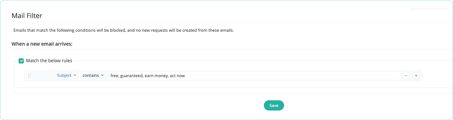 Spam and response filtering to prevent unwanted ticket creation